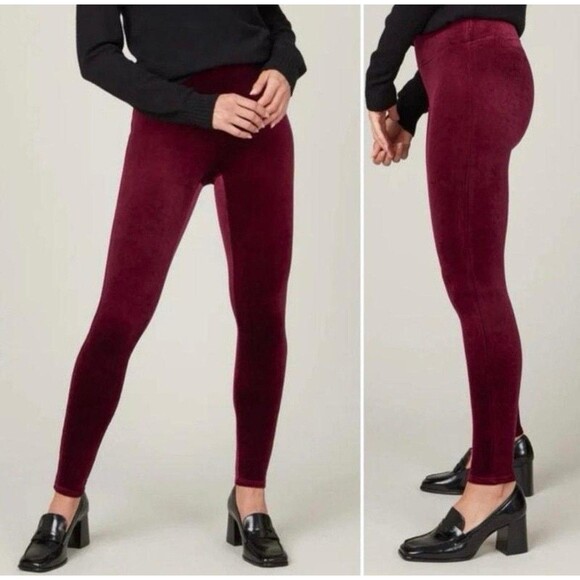 Spanx Pants - Spanx Womens Leggings Velvet High Waist Ankle Rich Burgundy Red Size Xl Holidays